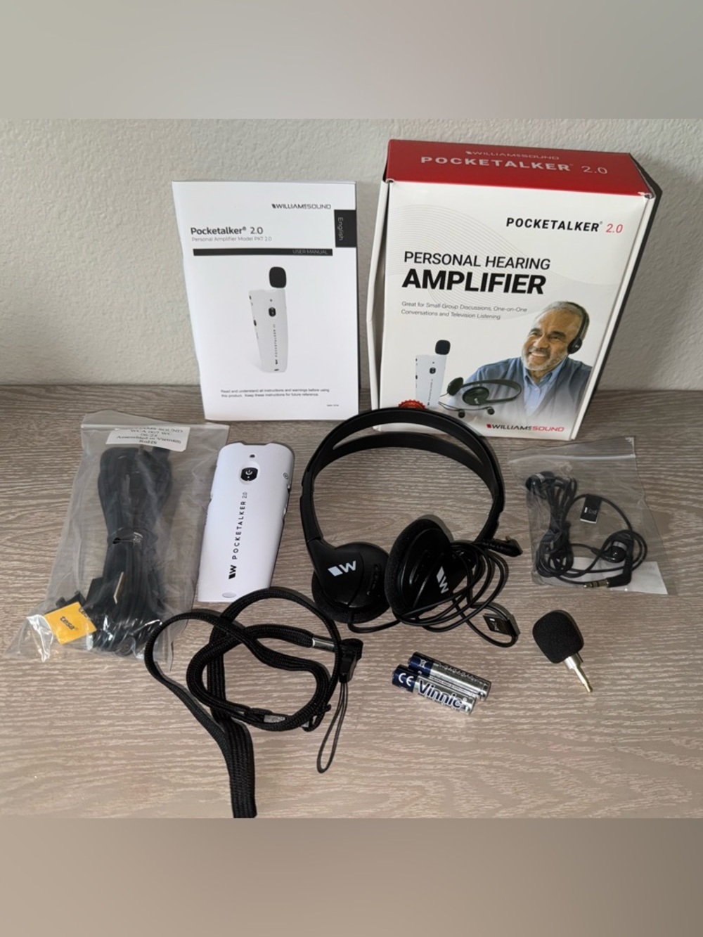 Pocketalker 2.0 Personal Amplifier With Headphones, Stereo Earbuds, microphone
